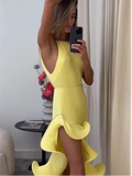Romantic Halter Lace Up Maxi Dress Women Chic Ribbed Knit Ruffled High-slit Slim Long Dresses 2026 Lady Spring Trendy Vestidos