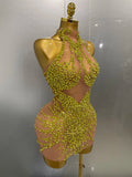 Sparkly Rhinestones Sexy Mesh See Through Dress Party Evening Prom Celebrate Birthday Dress Singer Dancer Show Stage Wear