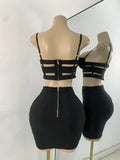 Women's Glitter Crop Top Short Skirt Bandage Sets Nightclub Performance Outfit Two Pieces Party Birthday Clothing