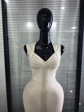 Khaki Color Women Sleeveless Sexy V-Neck Bodycon Midi Bandage Dress Celebrate Fashion Evening Party Homecoming Outfit