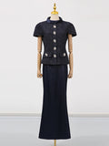 Elegant Women'S Set With Woolen Top And Satin Long Skirt Suit Two Piece Set With Female Outfit Style 2025