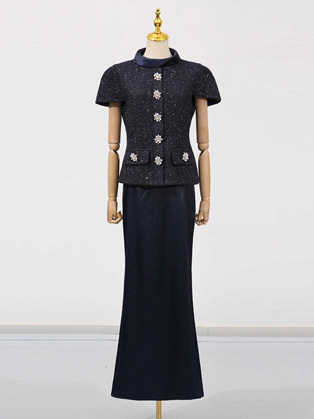 Elegant Women'S Set With Woolen Top And Satin Long Skirt Suit Two Piece Set With Female Outfit Style 2025