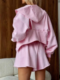 Chic Irregular Women Jackets Hooded Long Sleeve Fitted Jacket for Casual Outing Gathering Wear  Autumn Fashion New