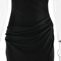 Solid Slimming Dresses for Women Slanted Collar Sleeveless High Waist Temperament Dress Female Fashion