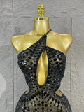 Black Mesh Rhinestone Mermaid Maxi Dress Hollow Cut Out BacklessBodycon Long Gown Women Club Night StageBirthday Party Outfit