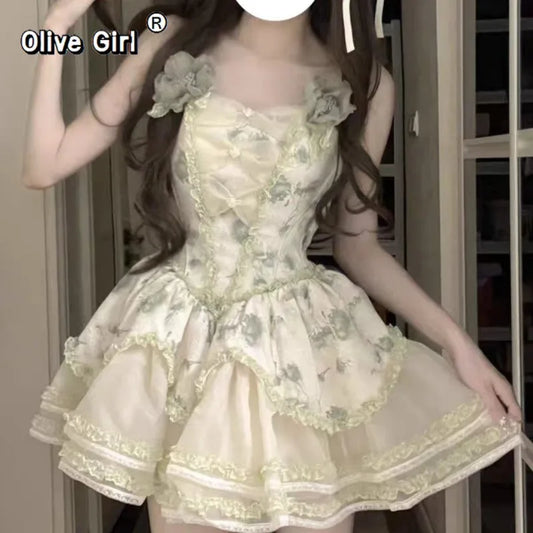 Olive Girl Dramatic Lolita Dress for Ren Faire 2026 Fairycore Photoshoot Everyday Wear S-XL XS-3XL Plus Size Dramatic Silhouette Romantic Cottagecore Editorial Not Costume Lolita Dress Chinese Heritage Fashion Women
