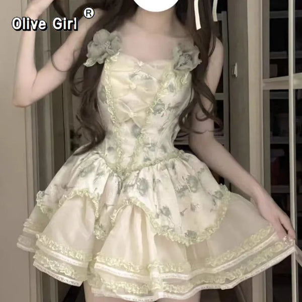 Olive Girl Dramatic Lolita Dress for Ren Faire 2026 Fairycore Photoshoot Everyday Wear S-XL XS-3XL Plus Size Dramatic Silhouette Romantic Cottagecore Editorial Not Costume Lolita Dress Chinese Heritage Fashion Women