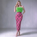 Fashion Strapless Green Feathers Bodycon Bandage Maxi Dress Off Shoulder Green Stripes  Evening Club Party Cocktail Birthday