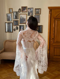 Flare Sleeves High Neck Mermaid Maxi Dress Corset Bodice Floral Lace Bridal Reception Long Train Formal Evening Gala 2026