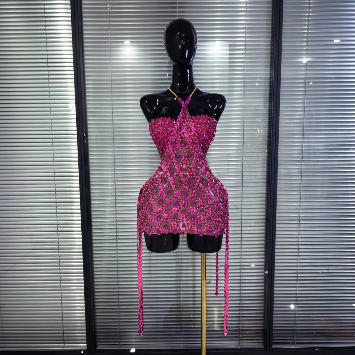 Sparkly Crystal Women Sexy Halter Off the Shoulder Bodycon Mini Dress Celebrate Nightclub Party Bar Singer Birthday Clothing