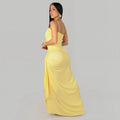 Elegant Milk Silk Ruched Twist Dresses Women Spaghetti Strap High Split Long Sleeveless Cocktail Party Wedding Guest Dress