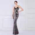 Women Spaghetti Strap Party Maxi Dress Sexy V Neck Evening Green Sequin Dress Elegant Long Prom Dress Vestido Longo