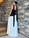 Irregular Slit Vacation Long Dress For Women Elegant Contrast Slim Ribbon Dress Back Lace Up Female Strapless Summer New