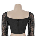 Sexy 2 Pieces Set Skirt Long Sleeve Off‑Shoulder Lace‑Up Crop Top and Mini Skirt Matching Sets Party Club Nightout Dresses