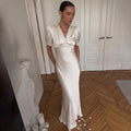 Printed Maxi Dress Women Elegant Slim V-Neck Short-Sleeve Evening Dress Summer New Casual Commuter Female Dress