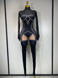 Sparkly Diamond Women Sexy Mesh Jumpsuit Nightclub Bar Party Show Gogo Dancer Clothing Drag Queen Outfit Stage Costume