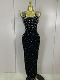 Elegant Birthday Gowns Luxury Diamonds Sleeveless Bodycon Bandage Long Dress High Street Celebrate Evening Prom Club Party Dress