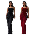 Women Velvet Stacked Ruched Sleeveless Bodycon Long Maxi Dresses 2026 Fall Party Trendy Birthday Evening Dress Vestidos