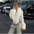 White Faux Curly Fur Bodysuit Women Chic Solid Deep V Long Fluffy Sleeves Shorts Bodysuit 2026 Lady Party Street Matching Suit