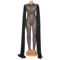 Shawl Sleeve Mesh Crystal Jumpsuit Women's Jumpsuit Luxury Transparent Sequins Party Jumpsuit Birthday Set Prom Dresses