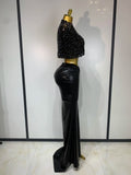 Sparkly Diamond Shawl Top And Long Dress Two Pieces Set Women Evening Birthday Party Photo Shoot Sexy Sparkly Stage Costumes