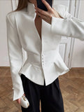 Elegant Asymmetric Women Jackets Stand Collar Long Sleeve Luxury Fit Jacket for Weekend Social Gathering Fashion
