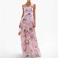Women Summer Printing Patchwork Maxi Dress, Sleeveless Fashion Holiday Party Dress, 2024 Elegant Strapless Ladies Dress Vestidos
