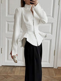 Elegant Asymmetric Women Jackets Stand Collar Long Sleeve Luxury Fit Jacket for Weekend Social Gathering Fashion