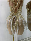 Luxury Sequins Tassel Short Dress For Women Sexy Sleeveless Mesh Transparent Music Festival Clothes Stage Wear