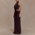 Solid Halter Spliced Lace Bodycon Long Dresses for Women Swing Collar High Waist Sexy Hot Girl Evening Gown Female