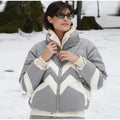 Women Color Block Spliced Ski Set Fleece Lined Stand Collar Zip Jacket Multi‑Pocket Wide Leg Trousers 2026 Winter Fashion Outfit