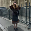 Elegant Fur Shawl Skirt Women's Suit Fashionable Solid Loose Shawl Fitted Fur-Lined Midi Skirt Set Autumn Winter Female