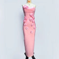 Pink Red Color Women Sexy Strapless Off the Shoulder Florals Bodycon Long Bandage Dress Celebrate Fashion Evening Party Outfit