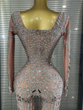 Sparkly Rhinestones Mirrors Women Long Sleeve High Stretch Bodycon Long Jumpsuit Bar Singer Performance Cotumes Stage Wear