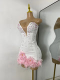 Luxury Pearl Women Sexy Elegant Strapless Floral Beading Bandage Mini Celebrity Outfit Birthday Dress Evening Party Prom Gown
