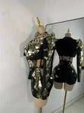 Sparkly Sequined Mirrors Technological High Street Short Summer Three Pieces Dress Sexy Stage Women Outfit Singer Show Wear