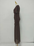 Solid Slimming Spliced Folds Dress for Women O Neck Sleeveless Elegant Temperament Dresses Female Summer Fashion