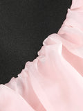 Women'S Sexy Strapless Bandage Slim Long Dress With Floral Decoration Layered Ruffle Edge Patchwork Dress Wedding Party