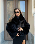 Fluffy Faux Fur Short Coat Women Lapel Long Sleeve Soft Plush Warm Cropped Jacket Lady Winter Outerwear Casual Streetwear