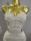 Elegance Pearl Beading Sequins Sleeveless Sexy Strap Bodycon Long Dress Women Celebrate Evening Party Birthday Outfit Vestido