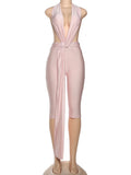 Patchwork Halter Romper Women Ribbon Sleeveless Elastic Backless Workout Activewear Midnight Activity Slim Playsuits