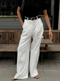 Solid Minimalist Spliced Pockets Pant for Women High Waist Loose Casual Pant Female Fashion Style