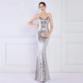 Women Spaghetti Strap Party Maxi Dress Sexy V Neck Evening Green Sequin Dress Elegant Long Prom Dress Vestido Longo