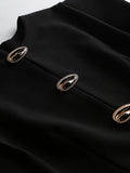 Black Loose Spliced Buttos Chic Dresses for Women O Neck Sleeveless Elegant Commute Dress Female Summer Fashion New