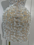 Women Sparkly Rhinestones Sexy Strapless Mesh See Through Mini Dress Birthday Party Evening Cocktail Dress Nightclub Stage Wear