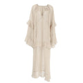 Solid Spliced Mesh Loose Dresses for Women V Neck Long Sleeve High Waist Loose Casual Dress Female New