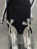 Light Luxury Exquisite Bead Rhinestone Bow Bandage Suspender Dress Women Socialite Party Banquet Stage Performance Gown Vestidos