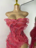Luxury Diamonds Mesh See Through High Slit Strapless Evening Party Dress Women Sexy Birthday Gowns Nightclub Singer Stage Wear