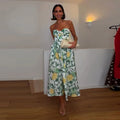 Print Women Dress Strapless Camisole Dress High Waisted Floral Dress Slimming Design Fashion Wear Daily Style