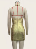 Sexy Bandage Halter Backless Gold Mini Dresses Women's Spaghetti Strap Bodycon Dress 2026 New Ladies Summer Clubwea